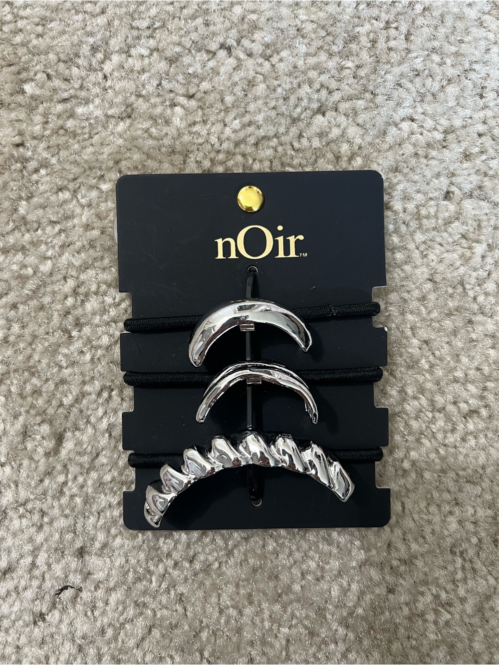 nOir Jewelry Silver Crescent and Wave Hair Clip Set with Elastics